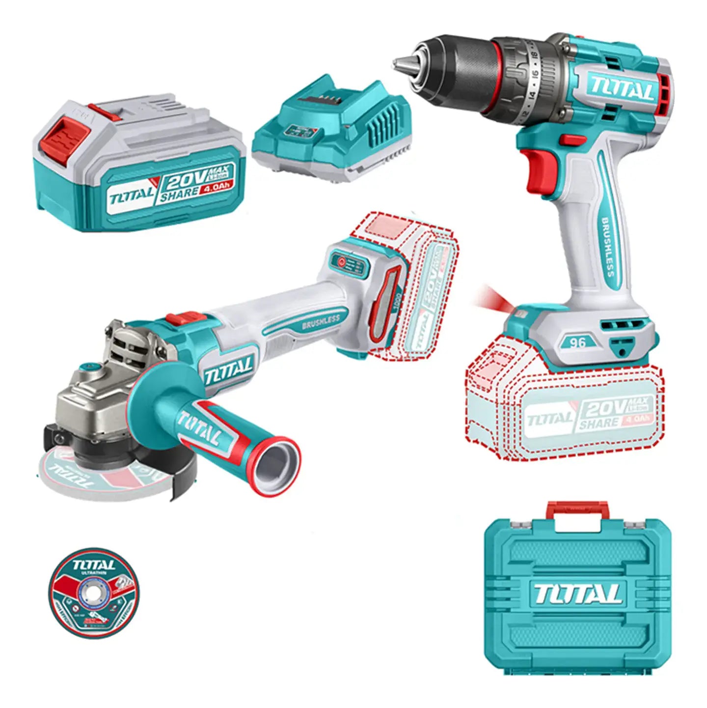 TOSLI241298 KIT TALADRO + ESMERIL INALAMBRICO 20V