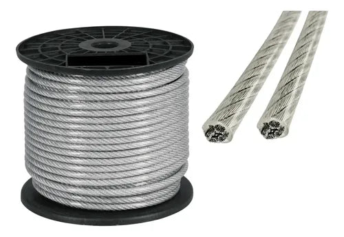 CABPVC02006XCARR CABLE PIOLA DE ACERO 6-8MM PVC TRANSP (33MTS X ROLLO)