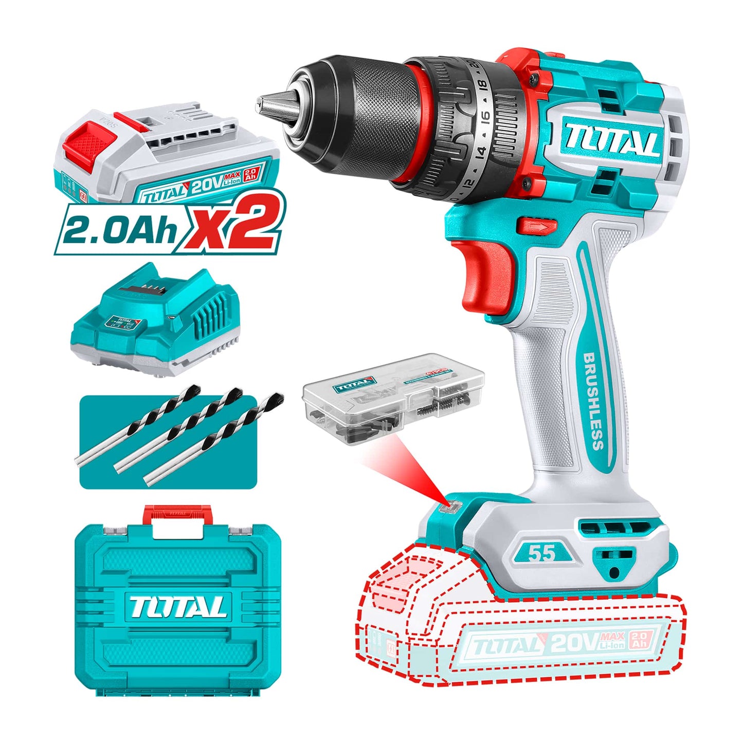 TIDLI20558 TALADRO INALAMBRICO DE IMPACTO 13MM 20V